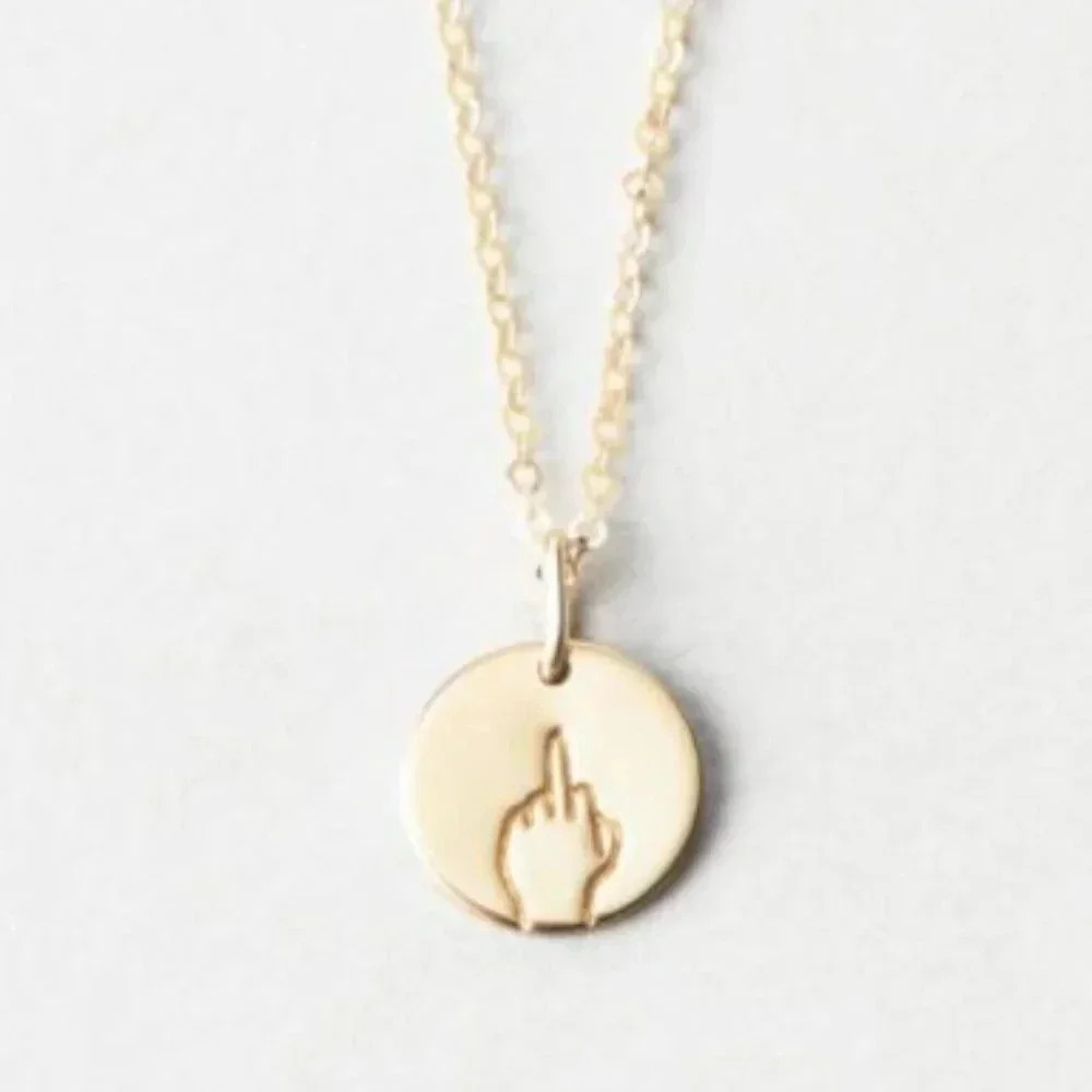 "Nope" Sign Language Gold Charm Disc Necklace